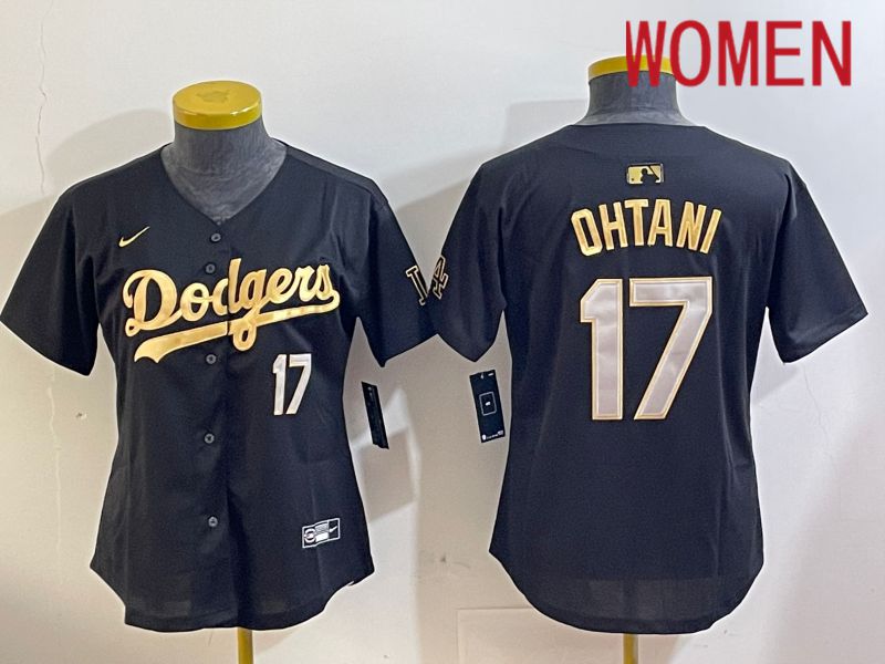 Women Los Angeles Dodgers 17 Ohtani Black Gold Game 2024 Nike MLB Jersey style 1209